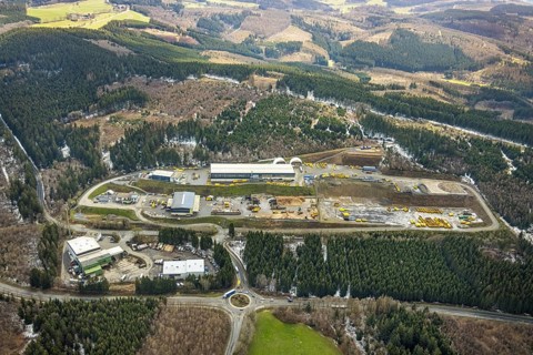 Aerial view, recycling centre Olpe, Hufnagel Service, Oberveischede, Olpe, Sauerland, Kreis Olpe,