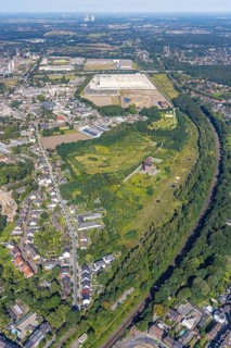 Aerial view, Sterkrade colliery with historic winding tower, Edeka central warehouse and SEGRO