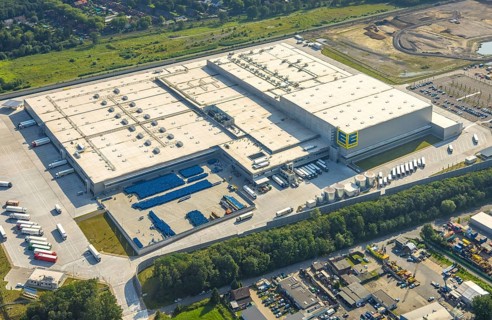 Aerial view, Edeka central warehouse Oberhausen, Logport 5, Logport V, Schwarze Heide, Oberhausen,