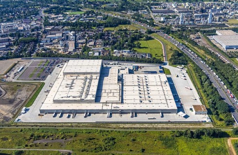 Aerial view, Edeka central warehouse Oberhausen in the district Schwarze Heide in Oberhausen, Ruhr
