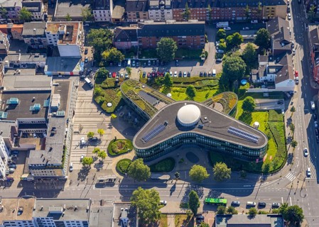 Aerial view, head office of Sparkasse Oberhausen, city centre, Oberhausen, Ruhr area, North