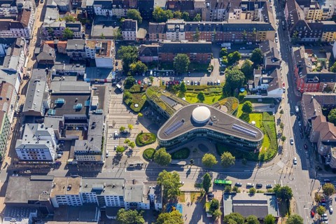 Aerial view, head office of Sparkasse Oberhausen, city centre, Oberhausen, Ruhr area, North