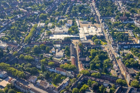Aerial view, The Schladviertel with the furniture store XXXLutz Rück Oberhausen Straßburger Straße