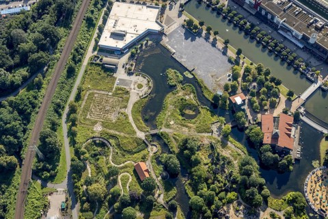 Aerial view, CentrO.Park with Beach Club at Centro Oberhausen in Borbeck, Oberhausen, Ruhr area,