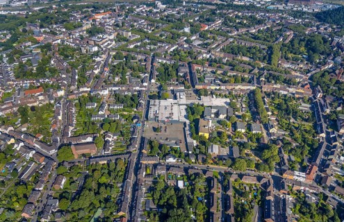 Aerial view, The Schladviertel with the furniture store XXXLutz Rück Oberhausen Straßburger Straße