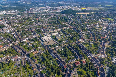 Aerial view, The Schladviertel with the furniture store XXXLutz Rück Oberhausen Straßburger Straße