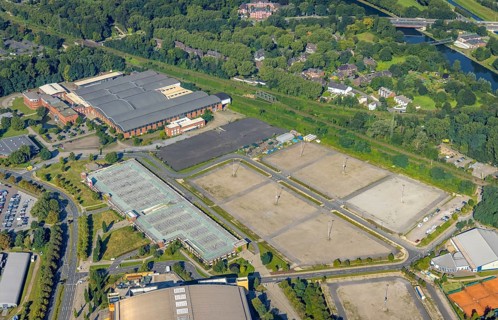 Aerial view, Centro Oberhausen shopping centre parking spaces and car park Alte Walz at the
