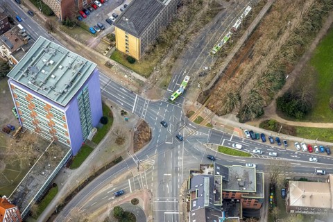 Aerial view, Hans-Böckler-Berufskolleg, Marienviertel, Oberhausen, Ruhr area, North