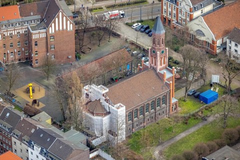 Aerial view, construction site Christuskirche, city centre, Oberhausen, Ruhr area, North