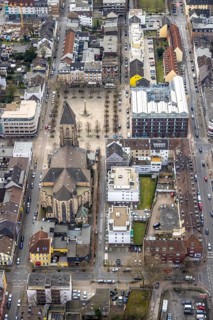 Aerial view, Catholic Church at Altmarkt, city centre, Oberhausen, Ruhr area, North