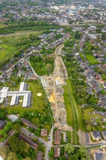 Aerial view, canal works Leuthenstraße, main canal Sterkrade is a body of water in the Emscher