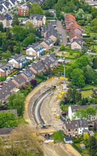 Aerial view, canal works Leuthenstraße, main canal Sterkrade is a body of water in the Emscher