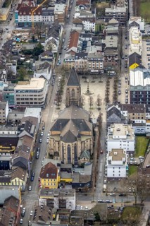 Aerial view, Catholic Church at Altmarkt, city centre, Oberhausen, Ruhr area, North