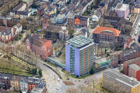 Aerial view, Hans-Böckler-Berufskolleg, Christuskirche, Marienviertel, Oberhausen, Ruhr area, North