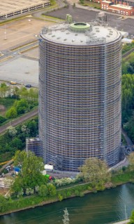Aerial view, gasometer venue, Borbeck, Oberhausen, Ruhr area, North Rhine-Westphalia, Germany,