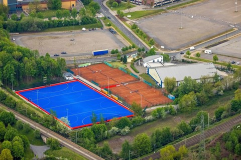 Aerial view, sports field OTHC Oberhausener Tennis Hockey-Club, tennis courts, Borbeck, Oberhausen,