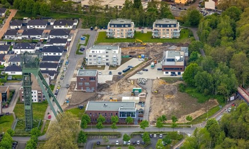 Aerial view, winding tower Osterfeld colliery, shaft complex Â½, new residential complex and office