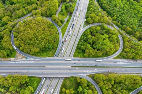 Aerial view, motorway junction Oberhausen, Sterkrader Wald, planned tangent, Alsfeld, Oberhausen,
