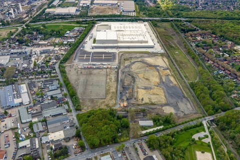 Aerial view, Edeka central warehouse logistics centre, Logport V, LLogport 5, Waldteich, Schwarze