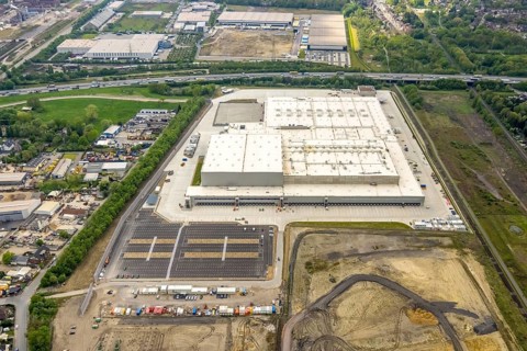 Aerial view, Edeka central warehouse logistics centre, Logport V, LLogport 5, Waldteich, Schwarze