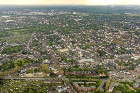 Aerial view, construction site and new building at Danziger Straße 85, Schlad, Oberhausen, Ruhr