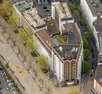 Aerial photograph, Bert-Brecht-Haus, city centre, Oberhausen, Ruhr area, North Rhine-Westphalia,