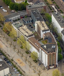 Aerial photograph, Bert-Brecht-Haus, city centre, Oberhausen, Ruhr area, North Rhine-Westphalia,
