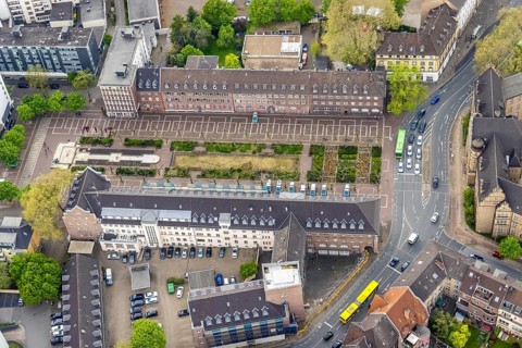 Aerial view, Friedensplatz Oberhausen, police station Alt-Oberhausen, city centre, Oberhausen, Ruhr