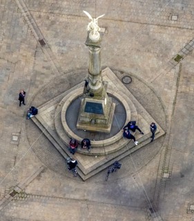 Aerial view, Altmarkt with Victory Column and Angel of Peace in the city centre, Oberhausen, Ruhr
