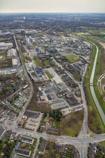 Aerial view, OQ Chemicals Werk Ruhrchemie, formerly OXEA, chemical plant, Holten, Oberhausen, Ruhr