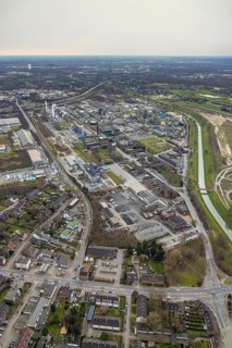 Aerial view, OQ Chemicals Werk Ruhrchemie, formerly OXEA, chemical plant, Holten, Oberhausen, Ruhr