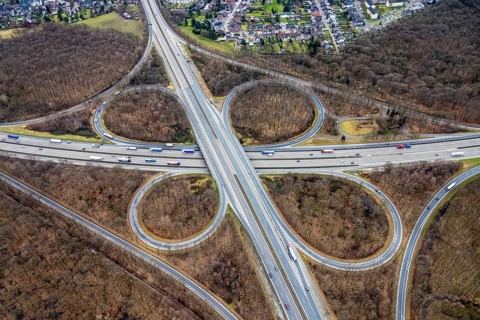 Aerial view, motorway junction Oberhausen, A2 and A3, Alsfeld, Oberhausen, Ruhr area, North