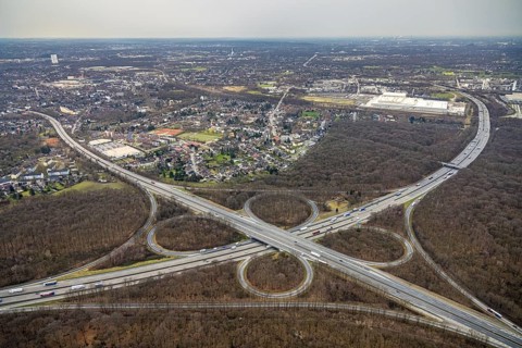 Aerial view, motorway junction Oberhausen, A2 and A3, Alsfeld, Oberhausen, Ruhr area, North