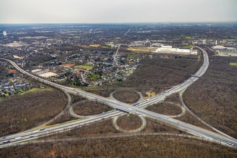 Aerial view, motorway junction Oberhausen, A2 and A3, Alsfeld, Oberhausen, Ruhr area, North