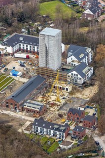 Aerial view, construction site, new development area, residential buildings Am Schacht IV, Kursana