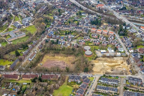 Aerial photo, RWW Rheinisch-Westfälische Wasserwerksgesellschaft mbH, construction site, Tackenberg