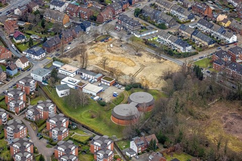 Aerial photo, RWW Rheinisch-Westfälische Wasserwerksgesellschaft mbH, construction site, Tackenberg