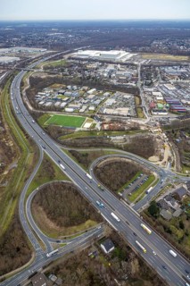 Aerial view, business park Im Erlengrund, Edeka central warehouse, Basamentwerke Böcke GmbH,
