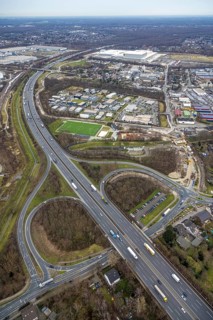 Aerial view, business park Im Erlengrund, Edeka central warehouse, Basamentwerke Böcke GmbH,