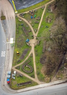 Aerial view, plant boxes, food culture at St. Antony's Hut, Klosterhardt, Oberhausen, Ruhr area,