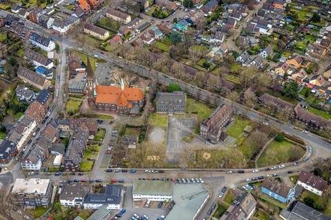 Aerial view, St. Antonius Church, catholic kindergarten St. Antonius, Schillerschule,