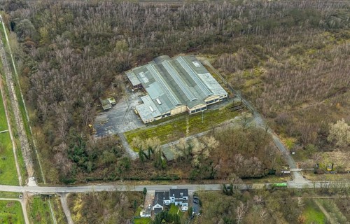 Aerial view, Newag Maschinenbau im Wald, Borbeck, Oberhausen, Ruhr area, North Rhine-Westphalia,
