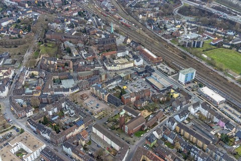 Aerial view, City centre view, Market place Osterfeld, St. Pankratius Church, Catholic Clinics