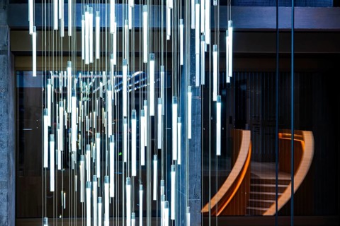 Hanging Illuminated Roof Led Lamp and a Modern Staircase in Switzerland