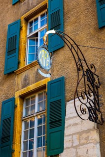 Coffee House with Window Shutter in a Sunny Autumn Day in City of Biel, Bienne, Bern Canton,