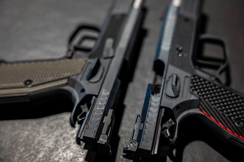 Modern Elegant Sport Handgun For IPSC and IPDA on Grey Background in Switzerland