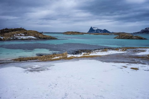 Norway tromsö snow mountains sea turquoise