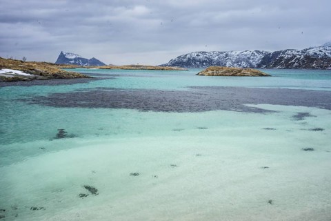 Norway tromsö snow mountains sea turquoise