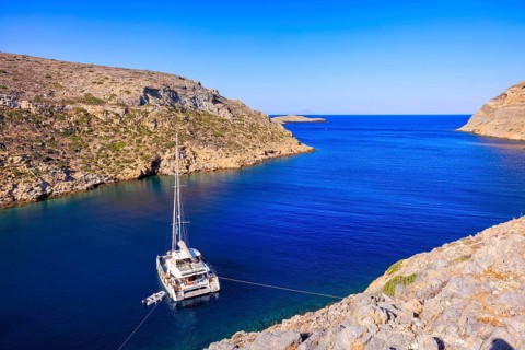 Chartered catamaran, Sifnos, Cyclades Islands, Greece