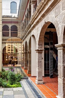 Architectural interplay of historical style with a modern touch in the inner courtyard, San